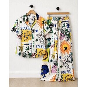 Joie Pajama Set Mixed Size (Top XS/Bottom S) Silky Satin Soleil Celestial Print